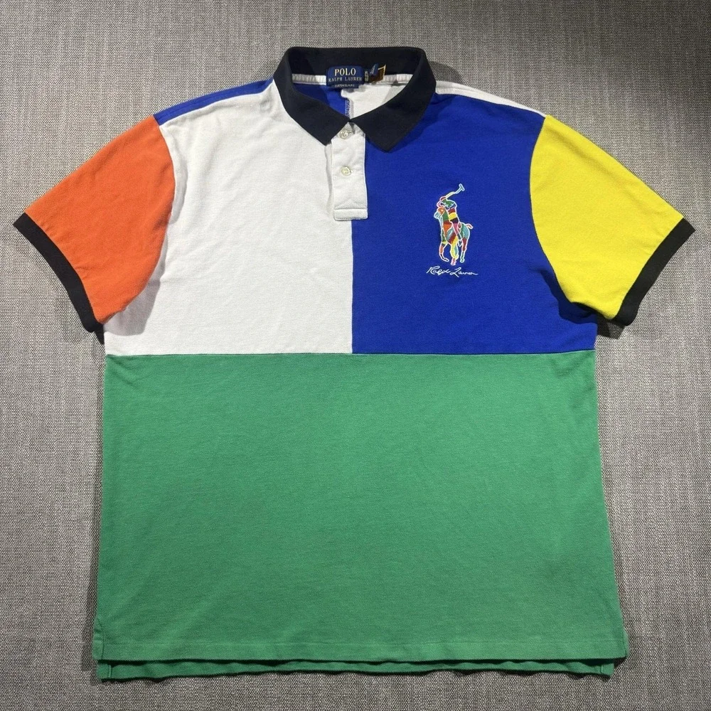 Polo Ralph Lauren Polo Shirt Mens 2XL Multicolor Big Pony Colorblock Cotton